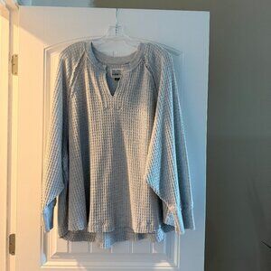 American Eagle Big Hug Notch Neck Waffle Sweater (Gray)